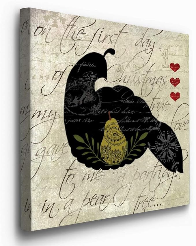 Renditions Gallery Twelve Days of Christmas Wall Art, Partridge in a Pear Tree, Cute Winter Artwork, Holiday Decor, Premium Gallery Wrapped Canvas, Ready to Hang, 24 in H x 24 in W, Made in America
