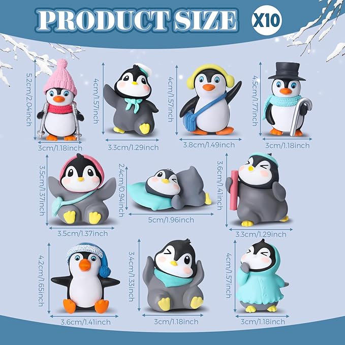 Macarrie 100 Pcs Mini Penguin Figurines Cake Topper Valentine's Day Galentines Party Favors Bulk Gifts Cute Miniature Figures Character Collection Playset Winter Birthday Early Educational Donation
