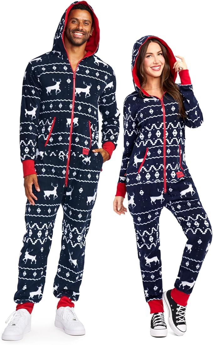 Tipsy Elves Christmas Onesies for Adults - Comfy Unisex Matching Holiday Jumpsuits with Convenient Pockets