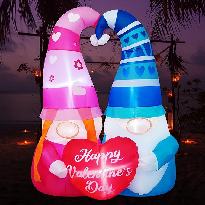 5 FT Inlflatable Valentines Day Decorations,Blow Up Gnomes Couple with LED Lights Outdoor Decor for Romantic Party,Wedding Anniversary, Home,Patio,Lawn Garden Yard Valentine's Day Decor