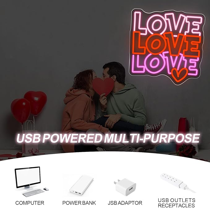 Love Neon Sign - 5-Level Dimmable USB Valentine's Day Decor & Pink Neon Signs, Ideal for Weddings, Parties, Shop Walls, Teen Girl Bedroom Wall Art