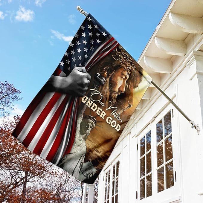 FLAGWIX Christian Patriot American Flags - Decorations For Home, Outside, House Flag 30x40 Decoration, Jesus Lion Double Sided Heavy Duty Canvas Indoor Outdoor Flags