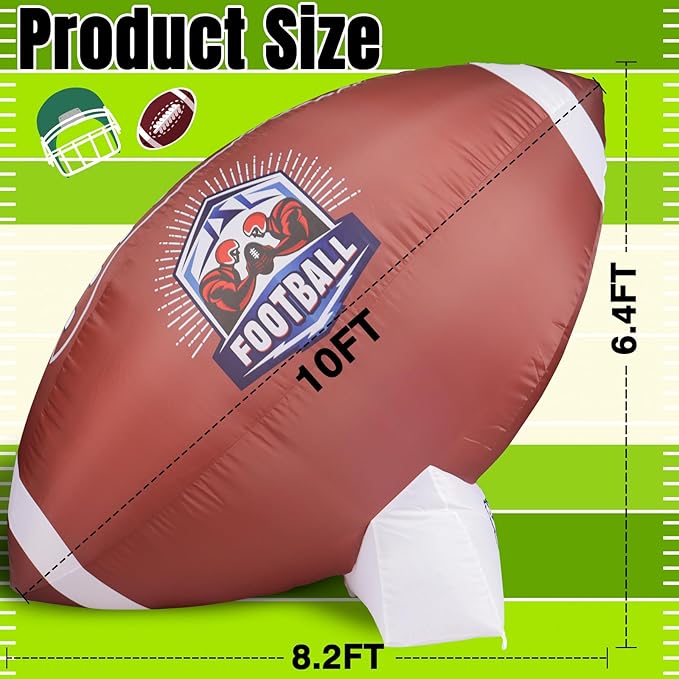 Icywye 10FT Large Football Party Decorations - Outdoor Football Inflatable Decor with Built-in LED Light - Indoor Football Themed Party Supplies Blow Up Decoration for Yard Birthday Holiday