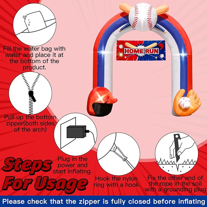 Eyourlife 9FT Giant Baseball Inflation Arch for Baseball Party Decorate with Baseball Home Run Banner 1Blower and 5 Light for Baseball Team Coach Stadium Yard Outdoor Birthday Blow-Up Decorate