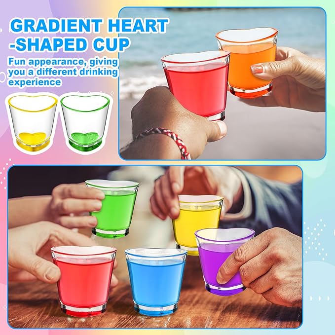 Sabary Valentine's Day Heart Shot Glasses Bulk, 36 Pack 1.5 oz Thick Glass Colorful Shot Glasses for Valentine Galentine Party Supplies, Party Favors, Table Decor