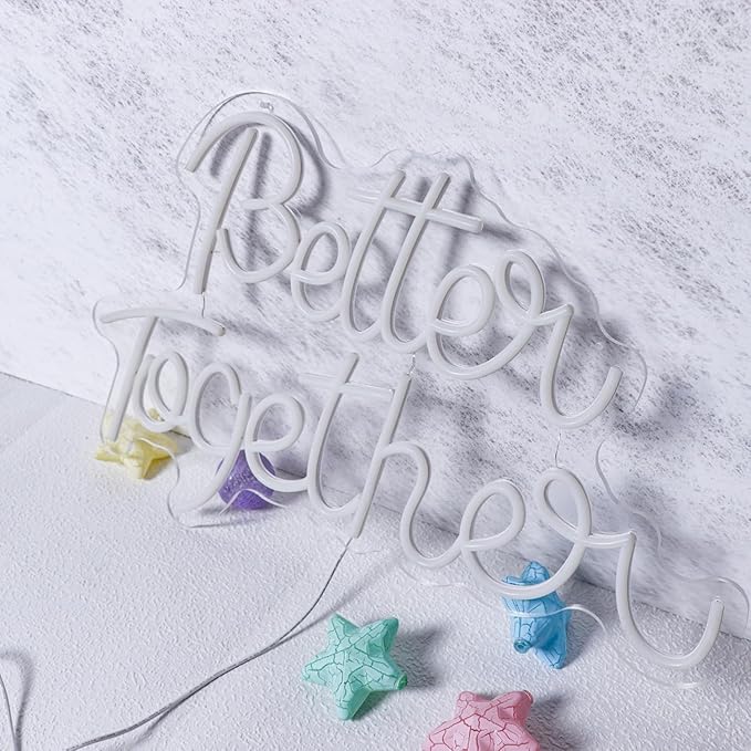 Better Together Neon Sign for Party Backdrop Wall Decor Better Together LED Light Up Letters for Party Decorations Neon Lights Teen Bedroom Reunion Decoration Gifts Photo Prop USB 21.7x13.8 Inch (white)