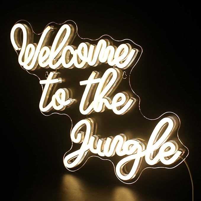 Welcome to the Jungle Neon Sign Warm White Led Word Neon Light Signs for Wall Decor Usb Letter Light Up Sign for Bedroom Nursery Kids Room Garden Home Entryway Front Porch Wedding Birthday
