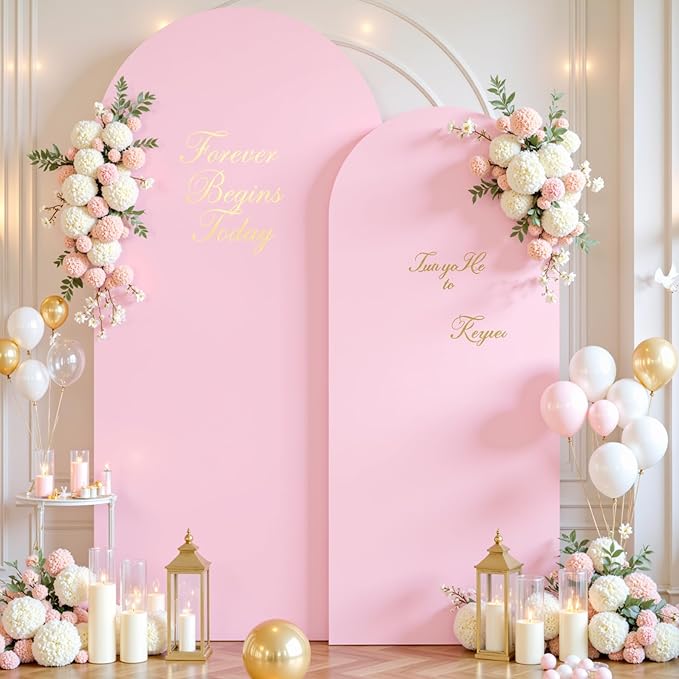 Pink Photo Arch Backdrop Cover Set of 2 for Baby Shower Party 7.2ft and 6ft Arch Covers Stretchy Backdrop Spandex Arch Stand Covers for Girls Birthday Wedding Bridal Shower Background Decorations