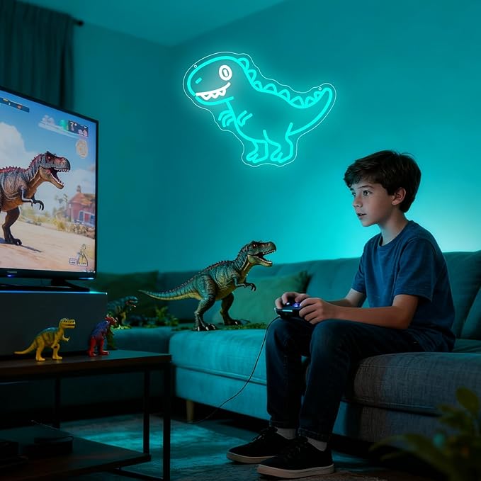 Dinosaur LED Neon Light Sign, Dinosaur Neon Signs for Boys Room Decor Dino Night Lamp Light for Party Bedroom Nursery Classroom Decorations Christmas Birthday Gift Dimmable USB Powered(15.8“*13.4")