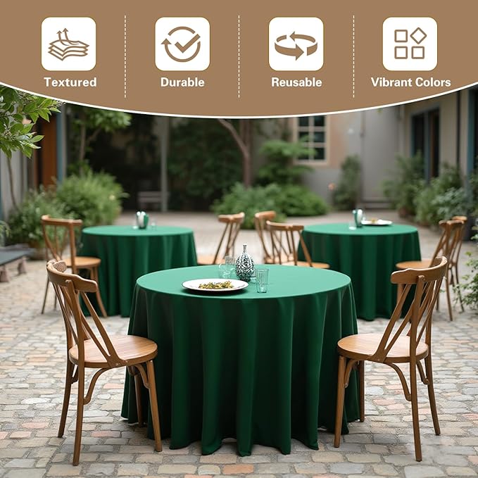 sancua 90 Inch Round Tablecloth, 8 Pack Hunter Green - Circle Polyester Fabric Table Cloth for Christmas Party Reception Banquet Birthday, Washable Formal Table Cover (Fit 30-72 Inch Tables)