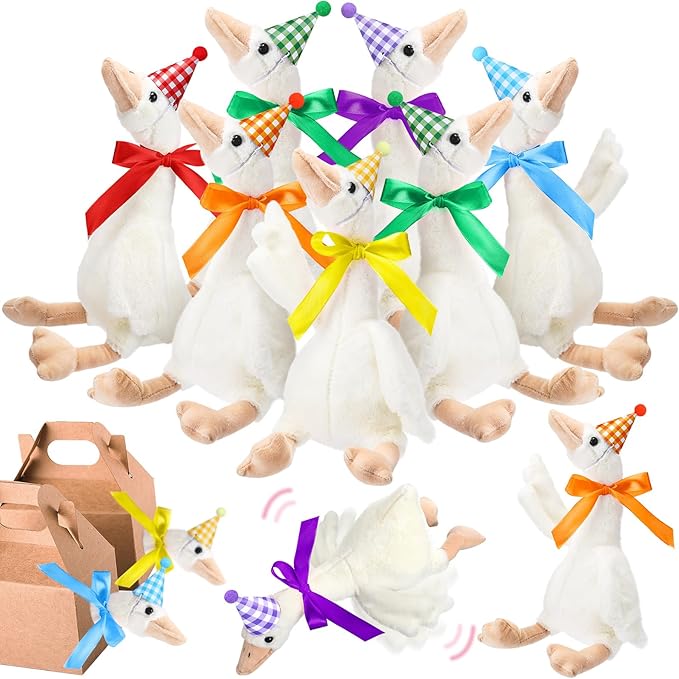 Silly Goose Party Supplies Plush Animal and Mini Birthday Party Hats with Ribbon Bow for Christmas Birthday Gift