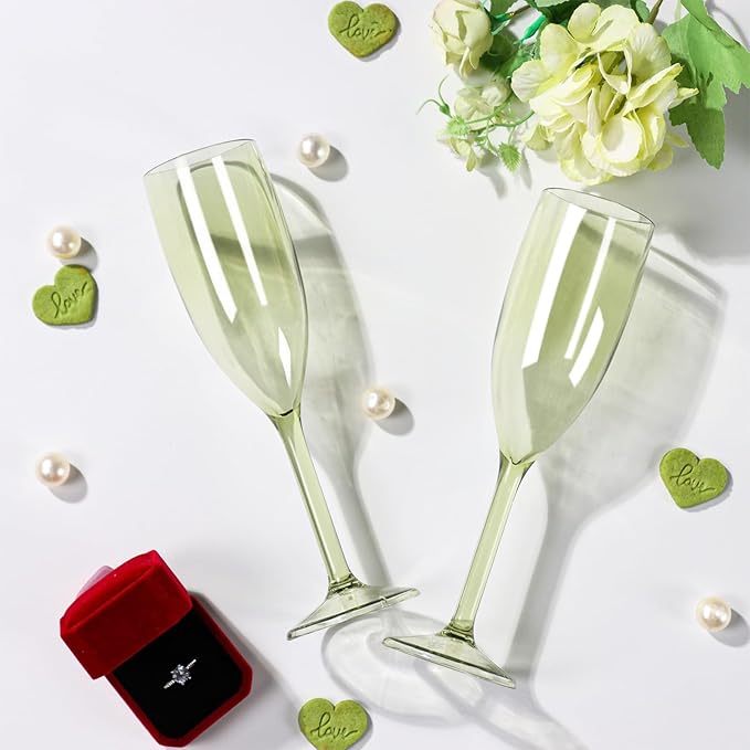 XUWAIDSGN 24 Pcs Reusable Champagne Flutes Plastic Wine Glasses Bulk Vintage Champagne Flutes Mimosa Bar Glasses Stemmed Drinking Cups 5.4OZ for Christmas Birthday Wedding Bride
