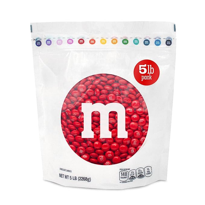 M&M’S WORLD Red Milk Chocolate Candy 5lb Resealable Pack for Candy Bars Birthday Parties 4th of July Christmas Valentine's Day Dessert Tables and Party Favors
