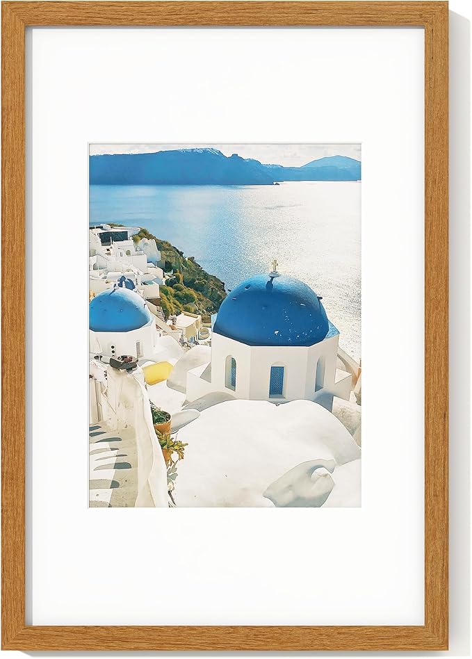 Axeman 12x18 Poster Frame - Solid Teak Wood 12 x 18 Picture Frame With Mat for 8.5x11, 18''x12'' Wood Frame, Tempered Glass and Hanging Hardware Included Home Decor Hanging Frame, Natural Teak