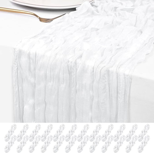 24 Pack White Cheesecloth Table Runner 120 inch Fall Thanksgiving Boho Rustic Gauze Farmhouse 10FT Cheese Cloth Runner for Baby Shower Wedding Party Holiday Home Decor