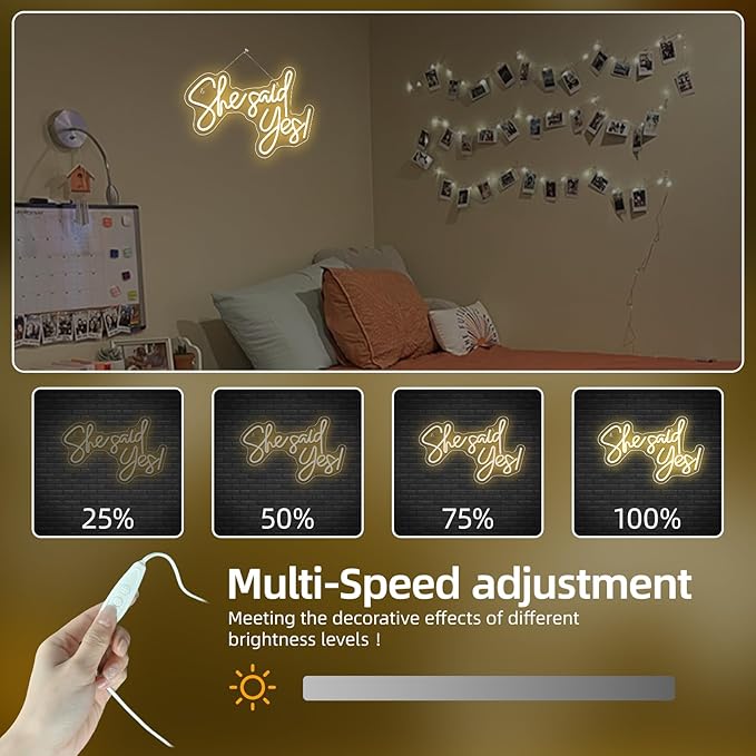 Gamerneon She Said Yes Neon Sign Warm White LED Word Neon Lights for Wall Decor Proposal Decorations USB Letter Neon Light Signs for Bachelorette Engagement Party Bridal Shower Romantic Night