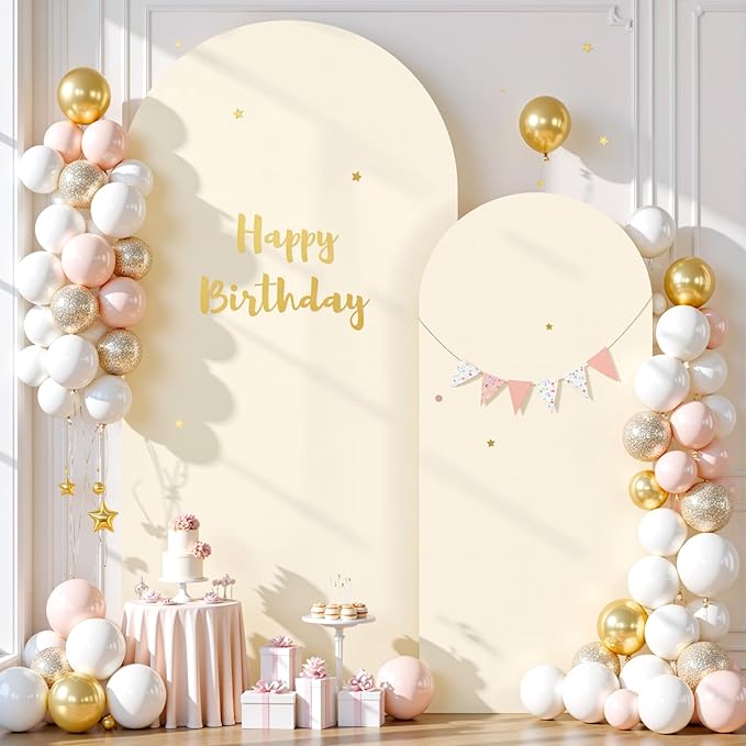 Beige Photo Arch Backdrop Cover Set of 2 Beige Arch Covers 7.2 and 6ft Stretchy Backdrop Spandex Wedding Balloon Arch Stand Covers for Baby Shower Birthday Party Bridal Shower Banquet Background