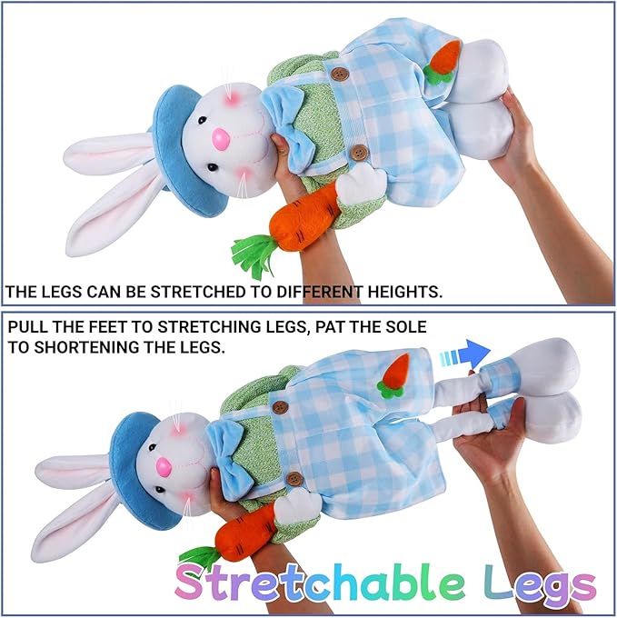 Juegoal 2 Pack Easter Decorations Standing Bunny with Stretchable Legs, 23" to 32" Handmade Easter Rabbit Couple Statues, Cute Photo Props Gifts for Office Kitchen Farmhouse Spring Home