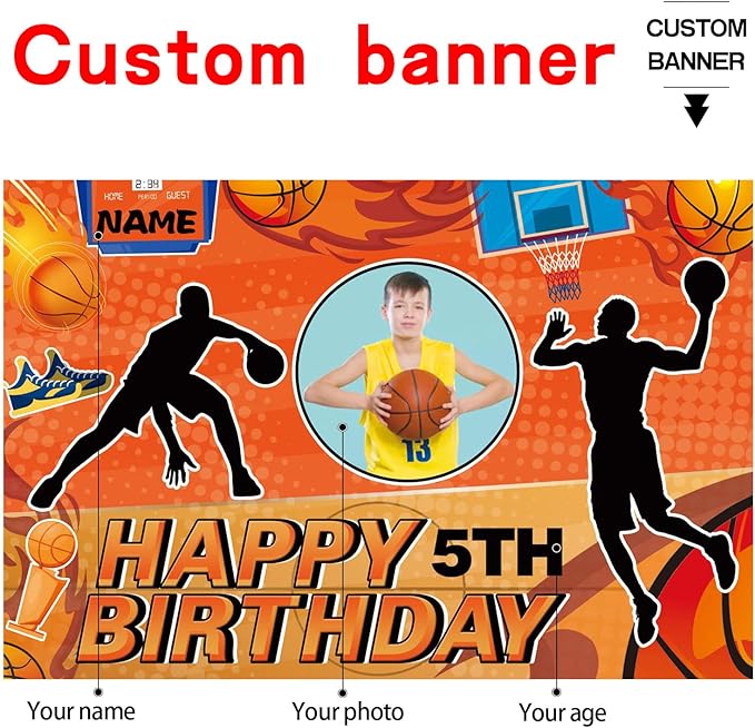 Custom Basketball Sports Happy Birthday Party Decorations Supplies Personalized Basketball Sports Birthday Backdrop Banner(6x9ft)