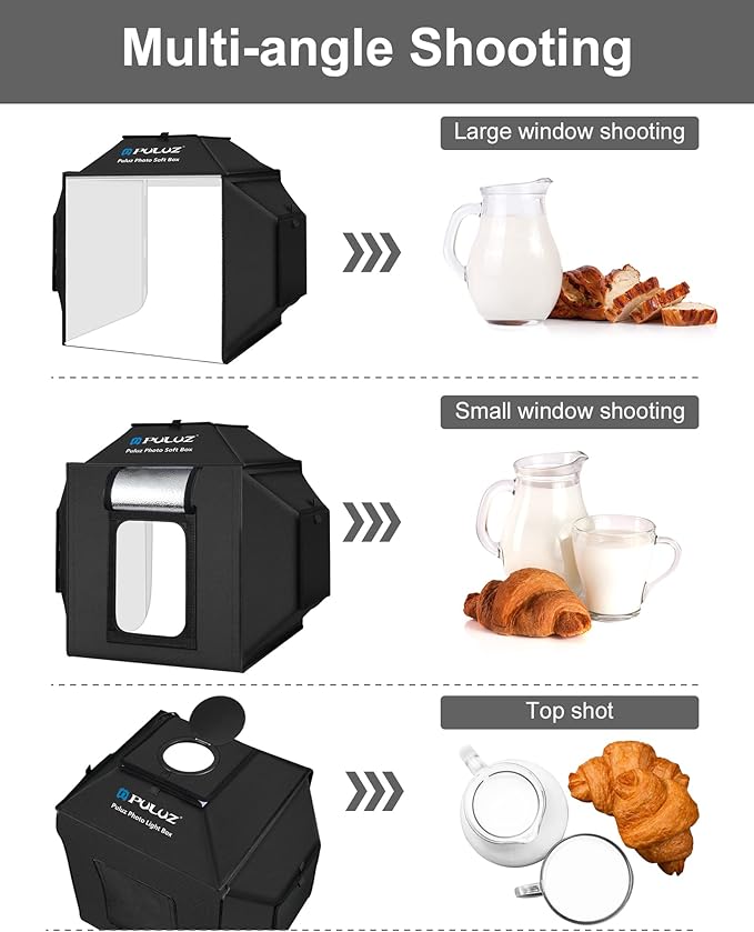 PULUZ Photo Studio Light Box 16'' x 16'' x 16'' Portable Foldable Photo Tent Light Box 24W Professional Studio Shooting Tent Soft Box with Carry Bag and 4 Color Backdrops (Black, Orange, White, Green)