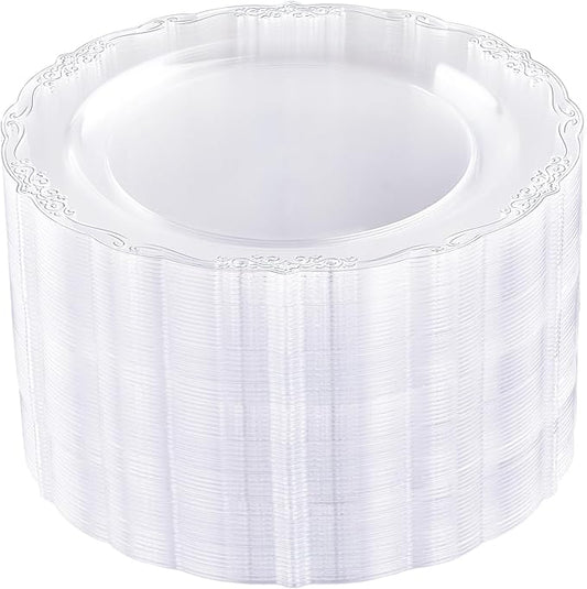 DaYammi 60PCS Clear Plastic Plates, Heavy Duty Clear Disposable Plates Premium 10inch Dinner Plates Hard Plastic Plates Disposable for Party Wedding Bridal Shower