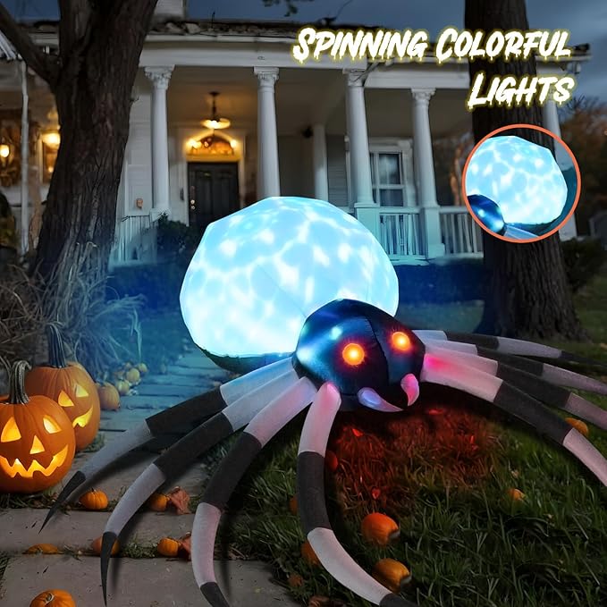 8FT Inflatable Spider for Halloween Decorations: Giant Blow Up Spider with Magic Light Halloween Decor for Outdoor Yard Patio Lawn Garden