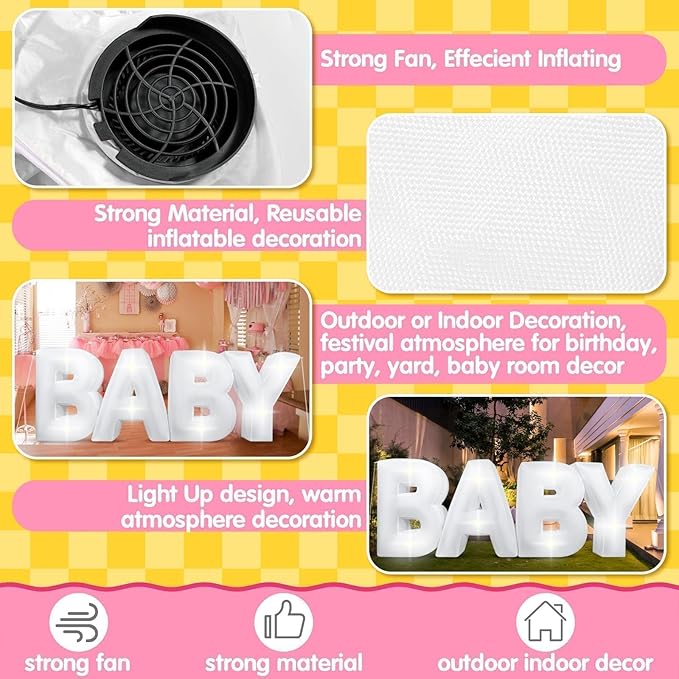 7.2FT Baby Shower Decorations Inflatable Baby Light Up Marquee Letters Decor for Girl Boy Large Baby Letter for Baby Shower Gender Reveal Party Birthday Decorations