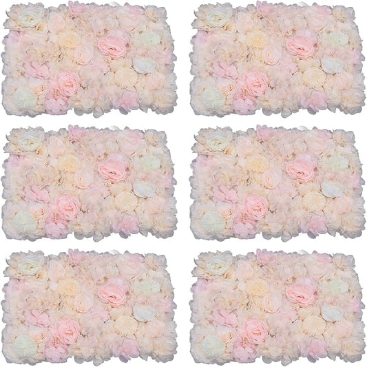 6 Pcs Flower Wall Panels, Artificial Floral Backdrop, 23.6" X 15.7" Silk Rose Wall, Artificial Flower Wall Decor 3D Flower Wall Decor, Flower Wall Panel Floral Backdrop for Wedding, Party, Home Decor