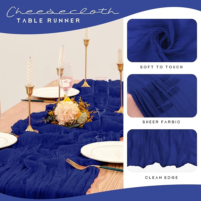 12 Pack Cheesecloth Table Runner 35 x 120 inch Long Boho Cheese Cloth Gauze Table Runners Semi Sheer Table Runner for Wedding Decor, Bridal Shower, Birthday Party (Royal Blue)