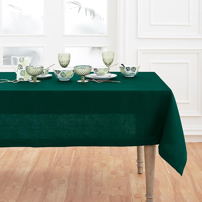 Solino Home Linen Tablecloth for Rectangle Tables 60 x 120 Inch - 100% Pure Linen Rainforest Green Table Cloth - Fete, Machine Washable Cloth Tablecloth for Winter, St Patricks Day