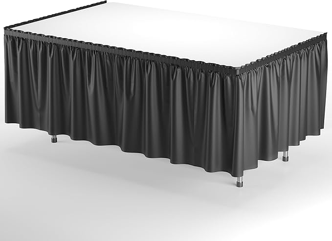 Exquisite Ruffle Table Skirt Black 48 Pack 14 Ft Long Table Skirts for Rectangle Tables 6ft Plus or Round Tables Skirts with Adhesive Strip for Gender Reveal Decor & Happy Birthday Parties