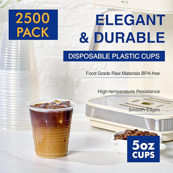 Turbo Bee 2500Pack 5oz Clear Plastic Cups,Small Disposable Party Cups, Plastic Drinking Cold Beverage Clear Tumblers, Picnic, BBQ, Travel, and Events