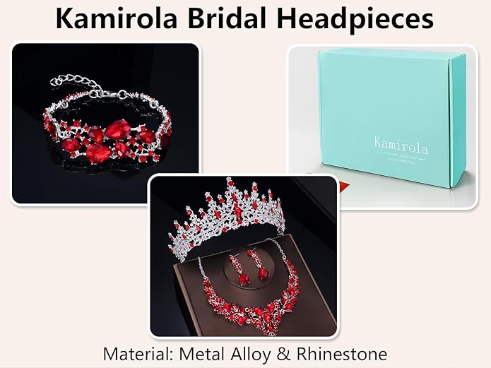 Kamirola Tiaras and Crowns for Women,Tiaras Earrings Necklace, Crystal Bridal Jewelry Set（TR83