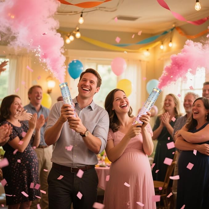 Gender Reveal Decorations Kit, Baby Gender Reveal Balloon Set with Confetti Cannons & Tableware for Boy or Girl Baby Shower (Pink)