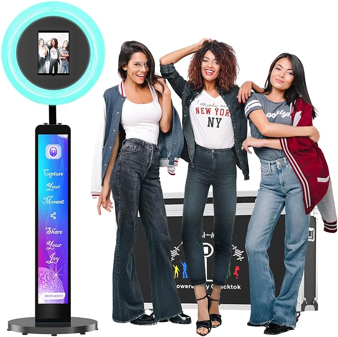 JIYANG Photo Booth Machine Compatible with Any Ipad,ChackTok PhotoBooth VIP Member,Free Custom Logo,Software APP Control Ring Light,Perfect for Wedding,Parties and Birthday