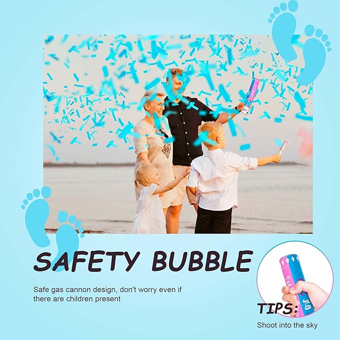 2 Pack Blue Gender Reveal Fire Extinguishers with 4 Pack Blue Confetti Cannons for Baby Boy Gender Reveal Party