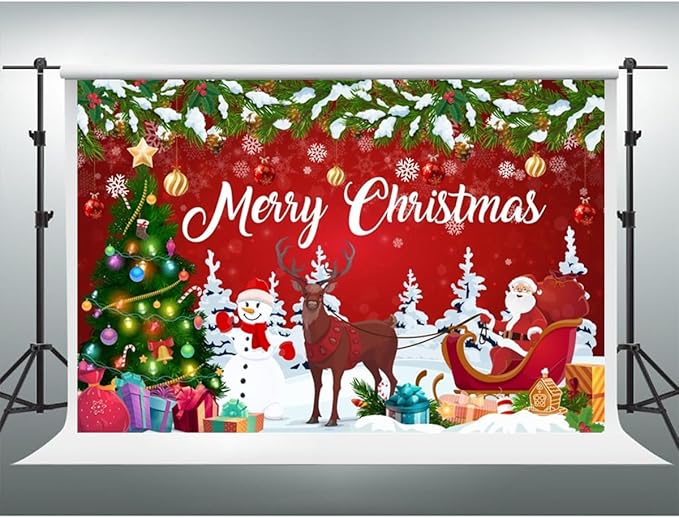 YongFoto Merry Christmas Backdrop 20x10ft Snowman Christmas Tree Santa Clause Elk Photography Background Happy New Year Xmas Eve Family Party Banner Room Decorations Photoshoot Wallpaper Photo Booth