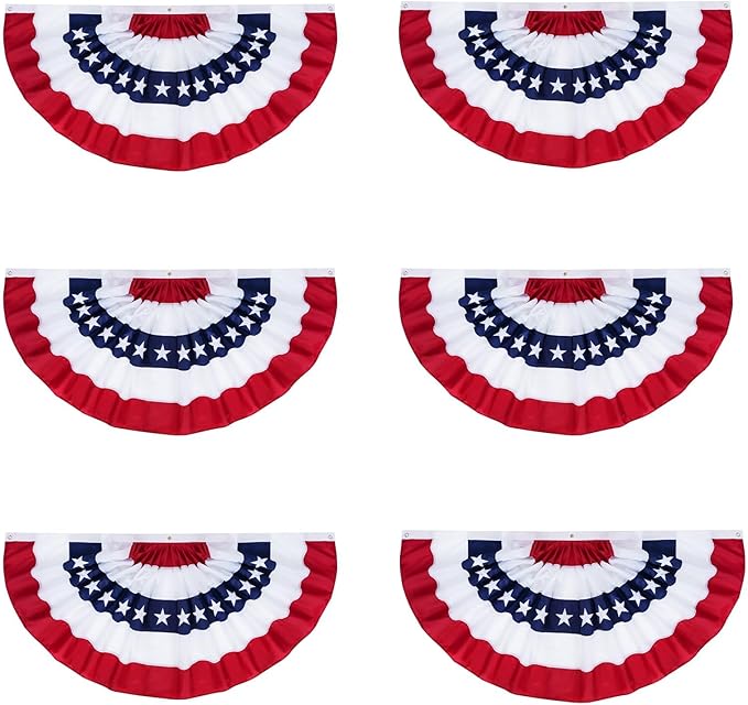 FRF FLAG American Flag Bunting 1.5x3 Ft (6 PCS), Embroidered Patriotic Bunting Flags, 4th of july Decorations Outdoor, with 3 Brass Grommets