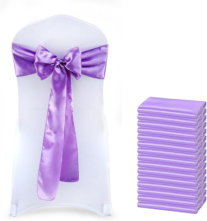 VDS Satin Chair Sashes Chair Cover Back Tie Sateen Bows Ribbon for Wedding Birthday Graduation Engagement Ceremony Event Party Banquet Venue Hotel All Dining Chair Decoration (100PC) (Lavender)