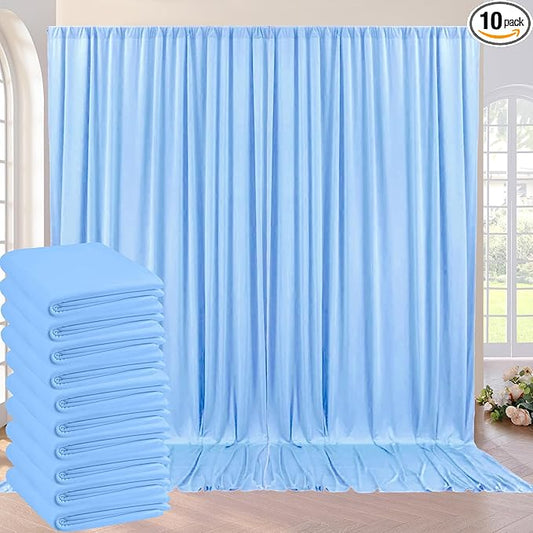 50ft×10ft Baby Blue Wrinkle Free Backdrop Curtains for Parties, 10 Panels 5×10ft Soft Silky Polyester Blue Photo Backdrop Drapes for Boy Birthday Elephant Themed Party Gender Reavel Photography