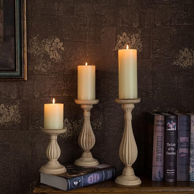 MOZEAL 3" x 8" Hand-Poured Unscented Large Candle,Smokeless Rustic Pillar Candle Set of 2,Slow Burn,No Drip,Approx 150 Hours Burning,Wedding,Dinner,Christmas and Home Decorative,Tall Ivory Candle