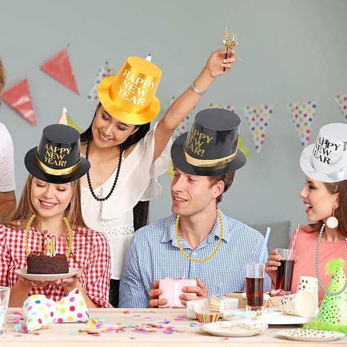 2026 New Year Decorations Set for 24 Guests - Hats, Headbands, Conical Hats, Beaded Necklaces, Noise Makers