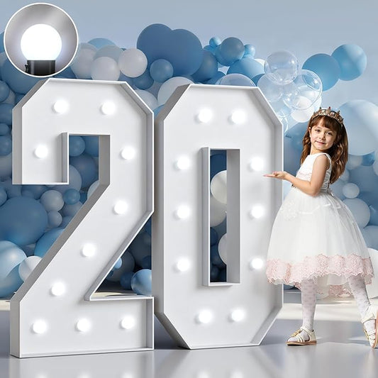 Marquee Numbers 4 Feet Tall Big Light Up Numbers 20th Birthday Decorations Women Men Graduation Decorations 2025 White Anniversary Party Decor Large Cardboard Prop Backdrop Sign 20