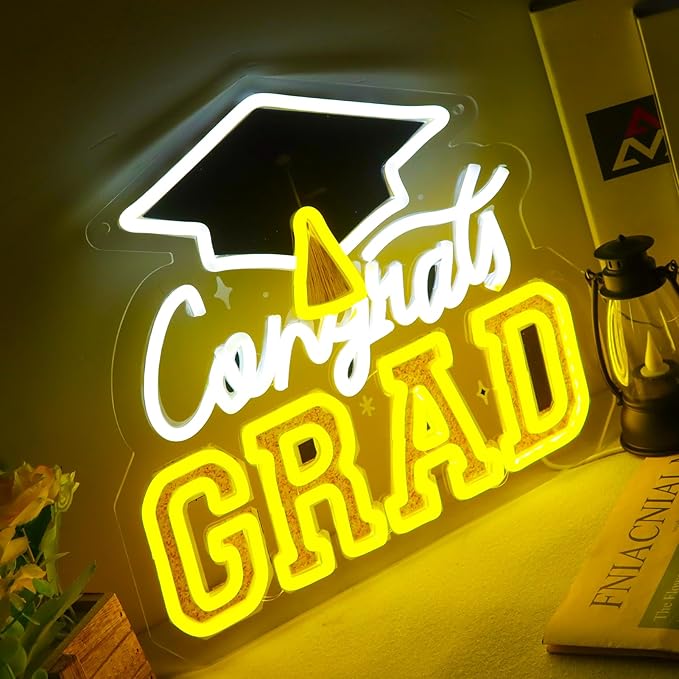 Congrats Grad Neon Sign LED Graduation Neon Lights Dimmable Graduation Party Decor for Prom Party,Graduation Gift for Boys Girls-12.72 x 12.2 IN-USB Powered-Acrylic