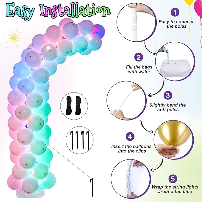 AerWo Lighted Balloon Arch Kit 8.2FT & 6FT, Free Bending Top Half Balloon Arch Stand with Base, Floor Frame for Wedding Birthday Party Baby Shower Yard Lawn Home Christmas Decorations