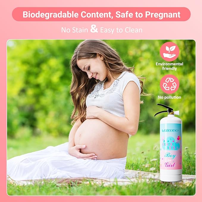 Giant Gender Reveal Fire Extinguisher: 2 Packs Pink Gender Reveal Ideas Only for Baby Girl with 100% Biodegragable for Gender Reveal Decorations - 20+ Feet (Pink)