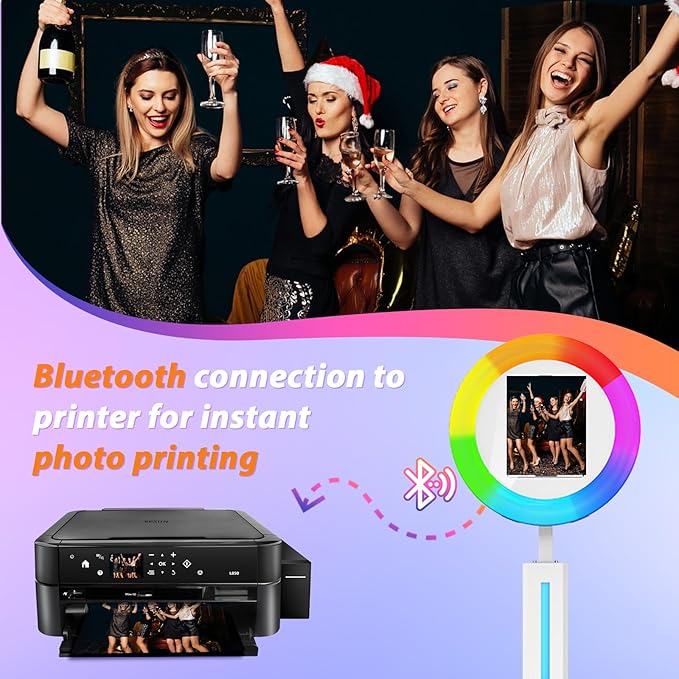Photo Booth Machine Compatible with Any Ipad,ChackTok PhotoBooth VIP Member,Software APP Control Ring Light,Perfect for Wedding,Parties and Birthday,Light Bar White