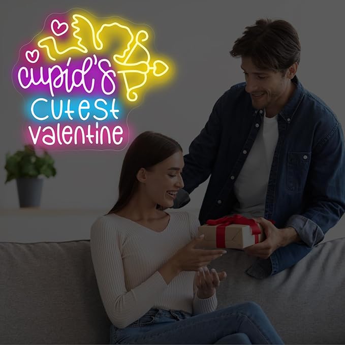 Cupid's Cutest Valentine Neon Sign - 5-Level Dimmable USB Valentine's Day Decor & Neon Signs for Wall Decor, Ideal for Wedding, Party, Shop Walls, Cute Bedroom Light Up Art