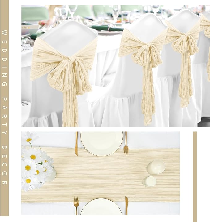 12 Pack Cheesecloth Table Runner 20 x 120 inch Cheese Cloth Table Runner Bulk,Romantic Boho Sheer Gauze Fabric Table Runners for Wedding Reception,Party,Bridal Shower Table Decor(Ivory)