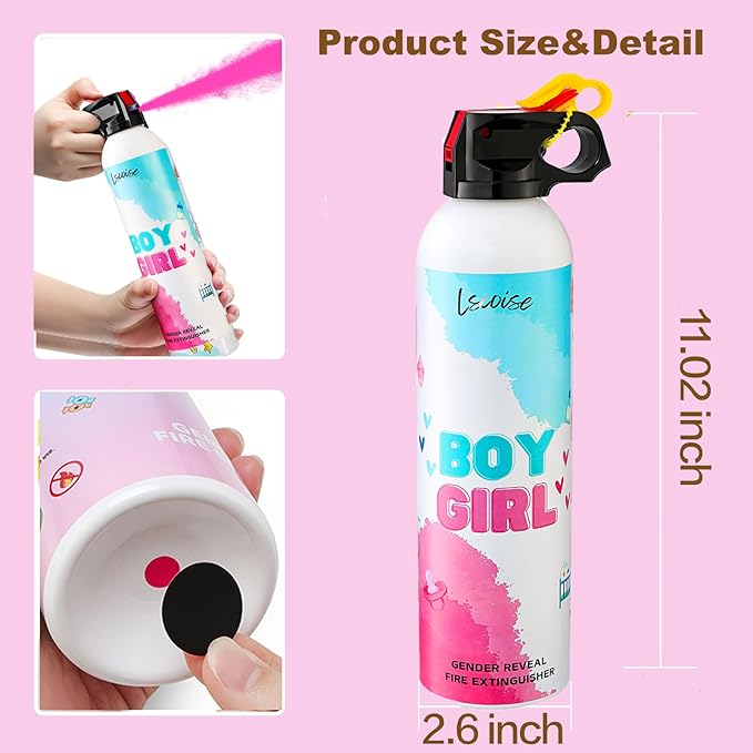 Gender Reveal Fire Extinguisher Set for Newborn Baby, 4Pcs Pink Gender Reveal Smoke Bombs, 100% Biodegradable Color Blaster for Cool Gender Reveal Ideas, Confetti Power Cannon Shooter Party Supplies